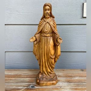 Jesus Christ Hand Carved Statue Olive Wood 13.5” Estatua Jesucristo
